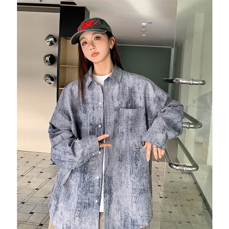 港风衬衫长袖耐磨水洗扎染衬衫休闲百搭MD-H513-特批40控69,男装衬衫,星座717