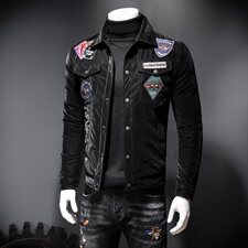 7126冬季新款潮男个性翻领羽绒服个性徽章刺绣白鸭绒外套P315，男装羽绒服，钱塘2010-1