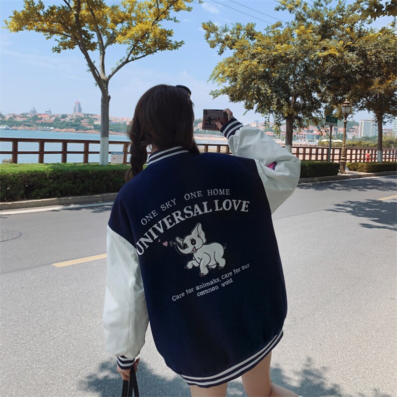 BXF182-8509-P190K268黑色拼接插肩袖复古棒球服外套,女装短外套,帛香坊