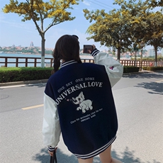 BXF182-8509-P190K268黑色拼接插肩袖复古棒球服外套，女装短外套，帛香坊