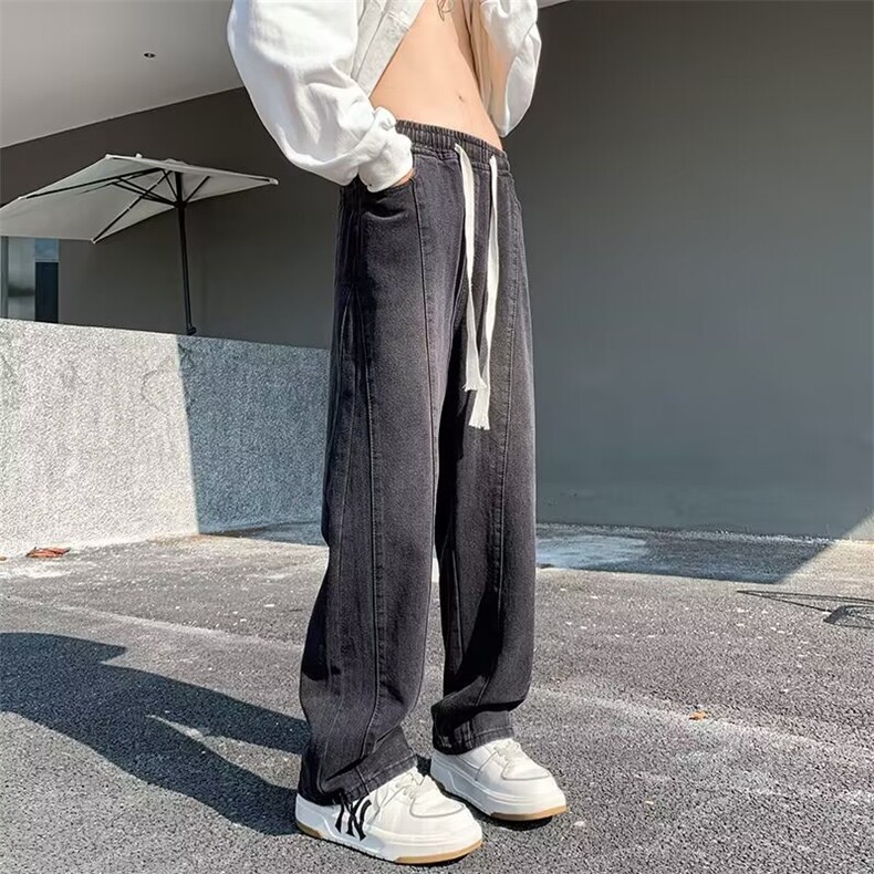 牛仔裤男秋冬新款复古潮牌美式做旧直筒裤子K7019-P45图片