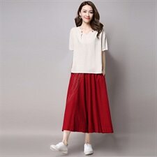 短袖纯色上衣+纯色口袋阔腿裤套装/套裙2021年夏季2627，女装大码女装，秋牧寒烟