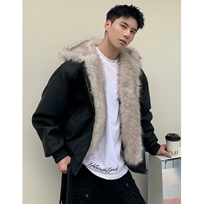 秋冬季复古做旧座山雕皮棉服男女宽松解构磨毛领外套M8313,男装棉衣,星座1116A（原606A-3）
