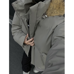 24抖音现货可拆卸帽子毛领棉衣PU皮情侣款棉服M6710-P88图片
