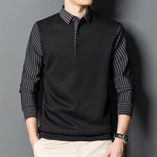 长袖t恤男纯色卫衣春秋季polo衫中年潮流假两件上衣服2023新款，男装卫衣，电商B212（原钱塘6029）