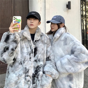 1港风情侣羊羔毛扎染大码M-5XL毛绒s棉服外套男YG7503P128控168图片