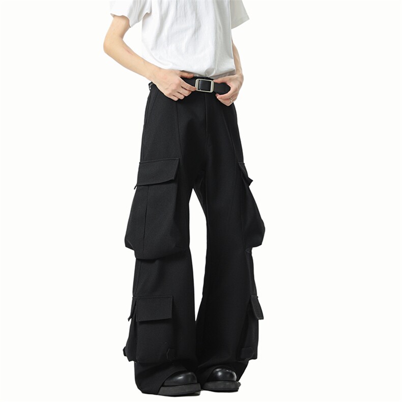 港风宽松微喇休闲裤多口袋工装裤长裤A014-DY25217-特P65，男装工装外套，电商A014