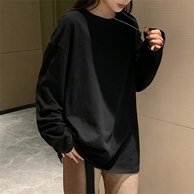DS837TP17春秋纯棉打底T恤情侣女纯色内搭宽松长袖T恤男,男装T恤,电商A102