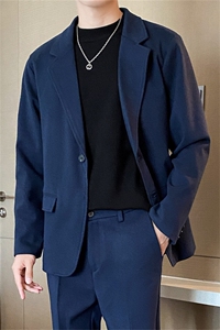 2024秋冬新款男士轻熟风休闲西服男单西潮牌港风韩版潮流毛呢外套图片