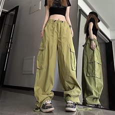 美式绿色复古降落伞工装裤女夏季薄款hiphop休闲宽松AK737-P45，男装休闲裤，星座1109-3