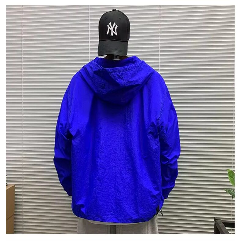 春夏新款连帽套头半拉链防晒服简约工装夹克男薄款宽松街头外套潮,男装防晒衣,星座506A