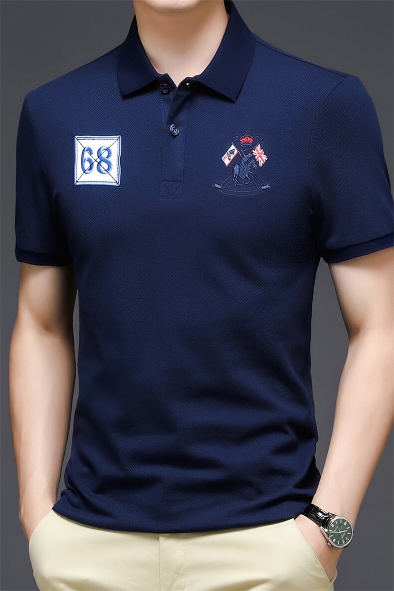 男士免烫短袖t恤薄款夏季中年休闲刺绣半袖POLO衫HM6512-P55,男装Polo衫,星座1105-3
