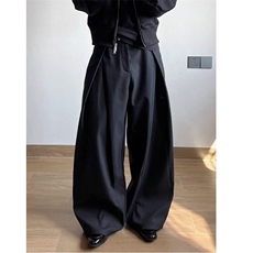 简约高级感通勤黑色弯刀西裤男女美式复古工装垂坠阔腿休闲职业裤，男装休闲裤，星座506A