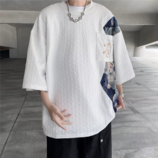 T恤男士短袖韩版潮流提花拼色2024夏季新款ins宽松体恤ST421-P32，男装T恤，星座412-3