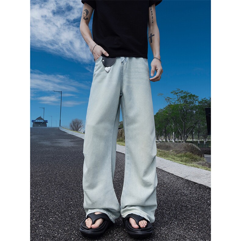 特马路景浅蓝色复古直筒牛仔裤设计款潮人款男裤长期有货566P49,男装牛仔裤,星座902A