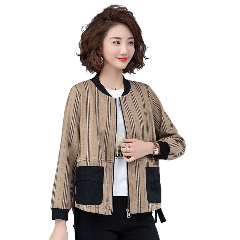 2021春秋季时尚文艺短外套条纹撞色拼接宽松休闲百搭舒适女,女装短外套,余墨