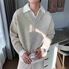 F09-P68高质量柔软北极绒假两件毛衣，男装针织衫/毛衣，电商B323A