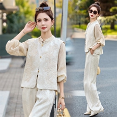 2025春上新复古风重工穿搭一套高级感提花马甲两件套，女装套装/套裙，韩然一族