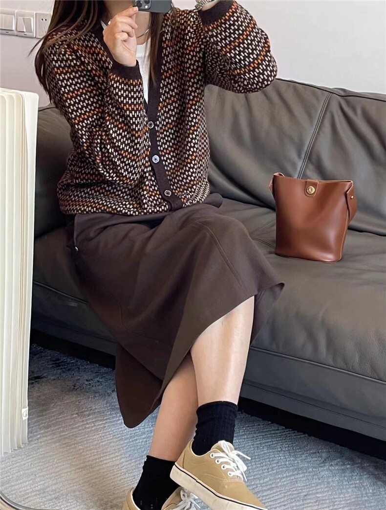时尚百搭宽松长袖针织开衫女休闲舒适羊毛外套上衣,女装羊毛衫,纳慈羊绒
