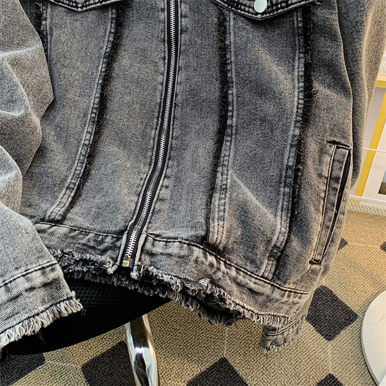 美式复古水洗牛仔外套男痞帅高级感短款牛仔夹克JK200-P80有垫肩,男装夹克,星座308B-2