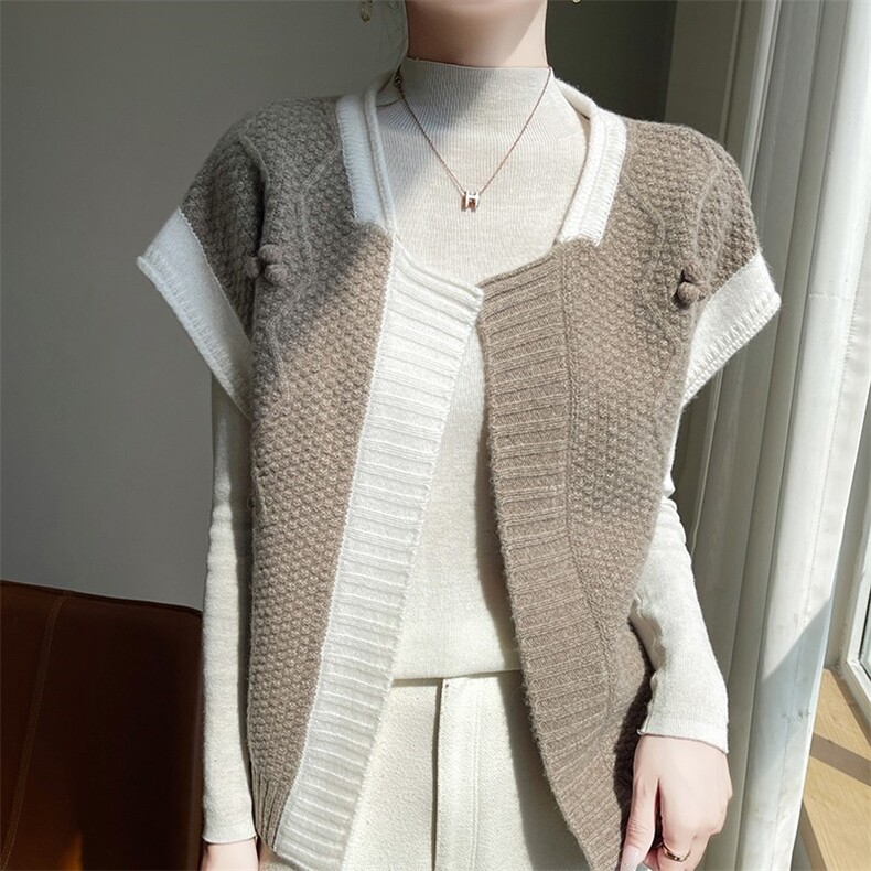 2024年秋季时尚潮流羊毛纯毛马甲开衫女秋冬保暖舒适，女装马甲，梵泰羊绒