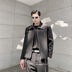 美式秋季小众高级短款棒球服夹克外套男炸街黑色上衣153-P110，男装夹克，电商A345