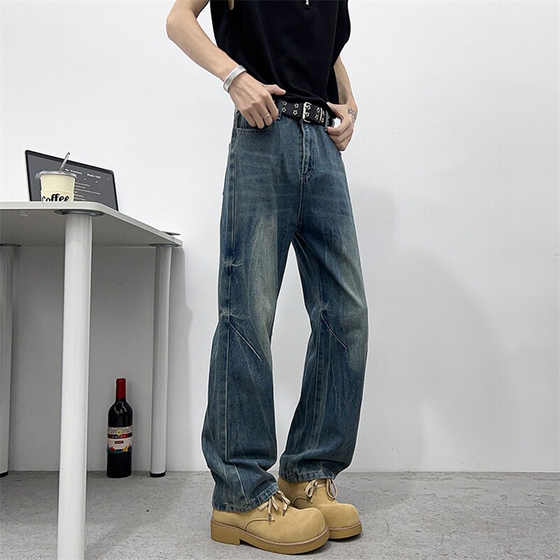美式复古弯刀牛仔裤新款宽松垂感长裤男士潮牌直筒休闲裤HG83P42,男装牛仔裤,星座1013-1