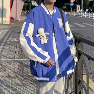 克莱因蓝棒球服男拼接pu皮夹克外套潮流上衣JK0311-P70图片