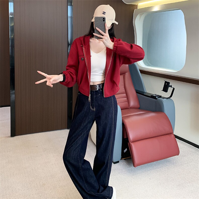 女秋季短款开衫卫衣阔腿牛仔裤两件套,女装套装/套裙,江南
