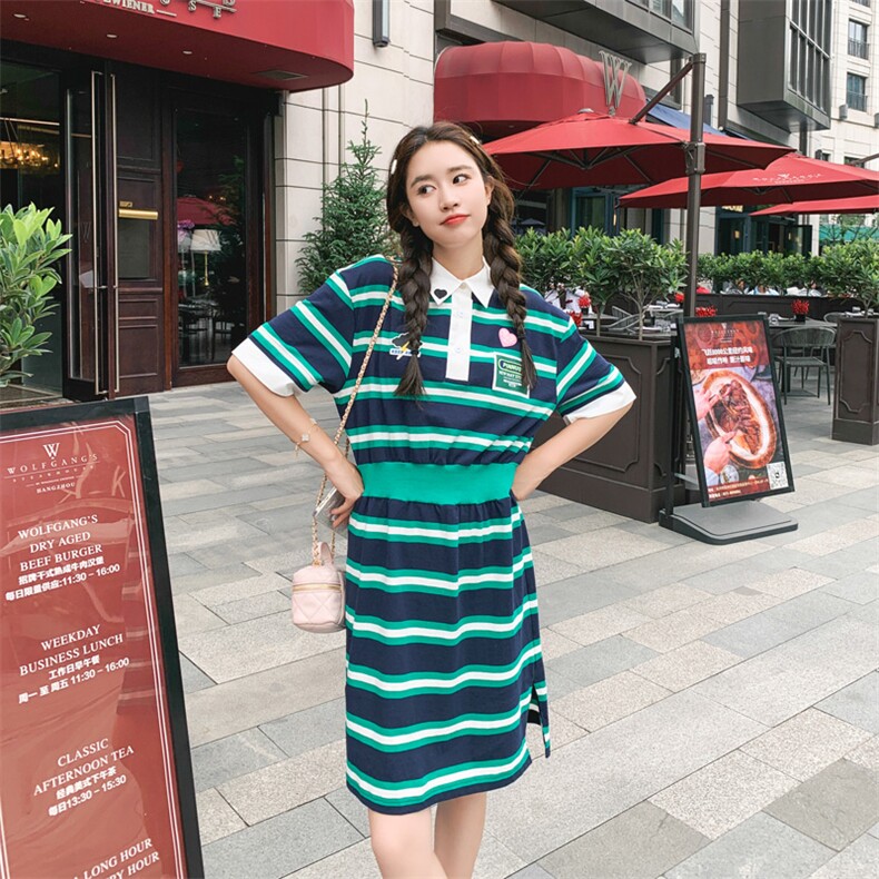 现货好数据绿色条纹针织连衣裙2026新款夏季女182-8387-P115-K168，女装连衣裙，帛香坊