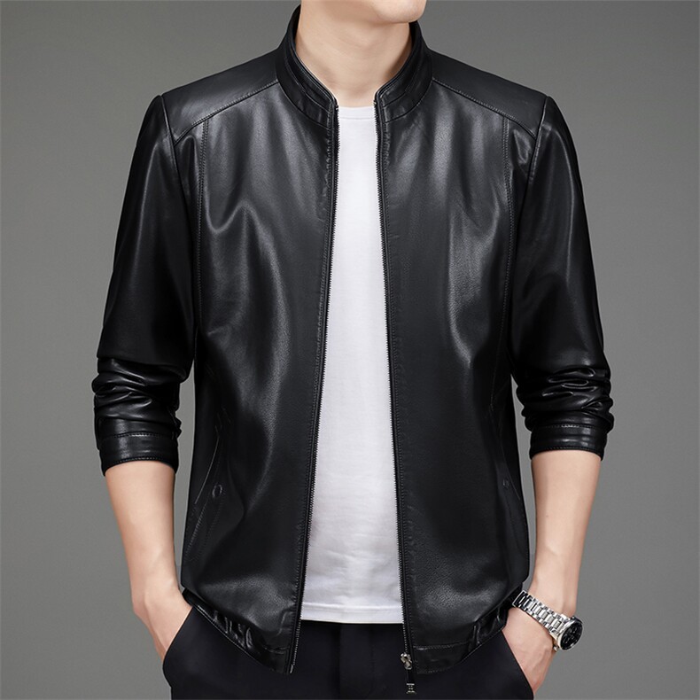 新款皮衣男外套秋季中年男士休闲商务立领皮夹克秋装ZL2185-P150,男装皮衣,电商B212（原钱塘6029）