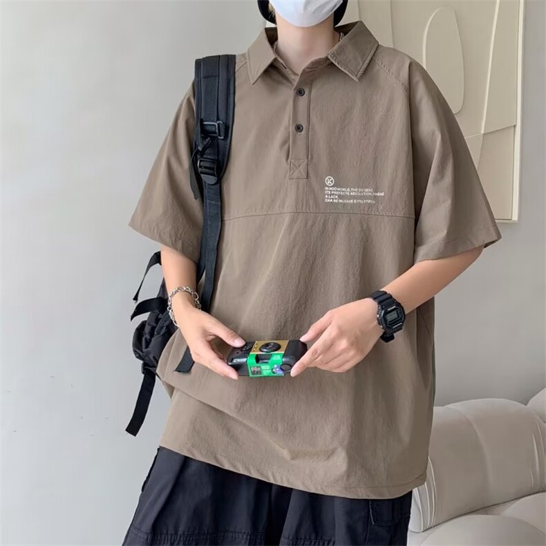夏季日系复古POLO衫潮牌宽松休闲情侣纯色翻领工装上衣T1125-P33，男装Polo衫，星座512-3