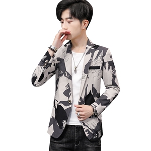秋季新款男士休闲西服外套韩版修身迷彩单西青年小西装 单X16-P70图片