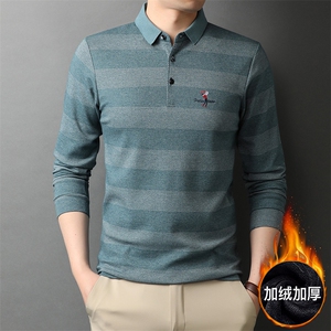 21冬季男装衣服休闲纯色翻领加绒加厚中年男士长袖T恤GR5986-P85图片