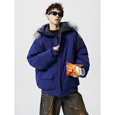 连帽可脱卸毛领S-5XL大码：聚酯纤维棉衣男MY77917P138控198，男装棉衣，星座227-7
