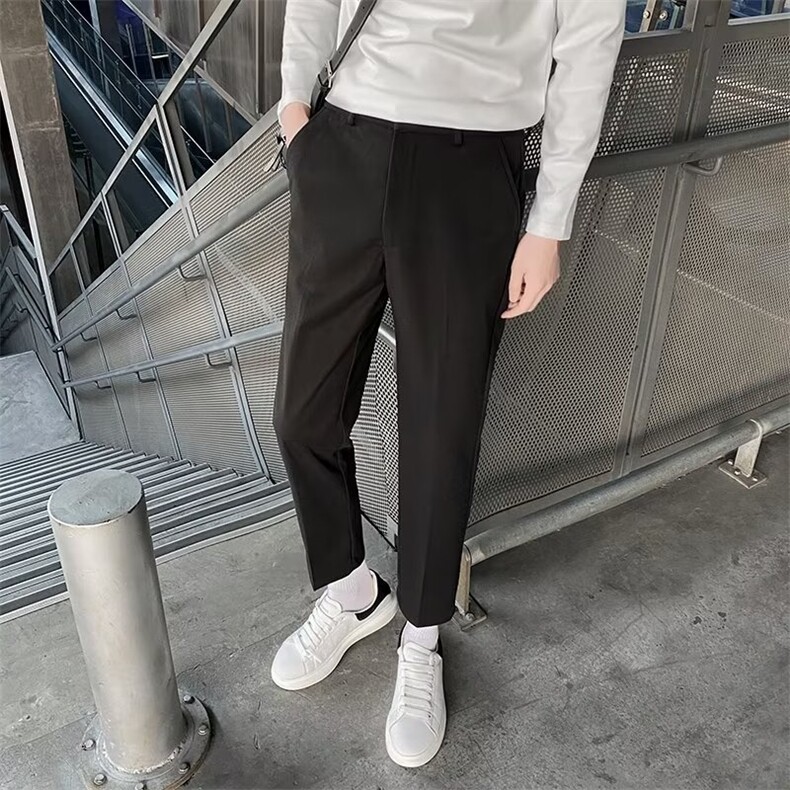 轻熟风西装裤子秋冬毛呢西裤直筒修身休闲裤男士九分裤加绒款M4,男装休闲裤,星座1116A-2（原606A-1）