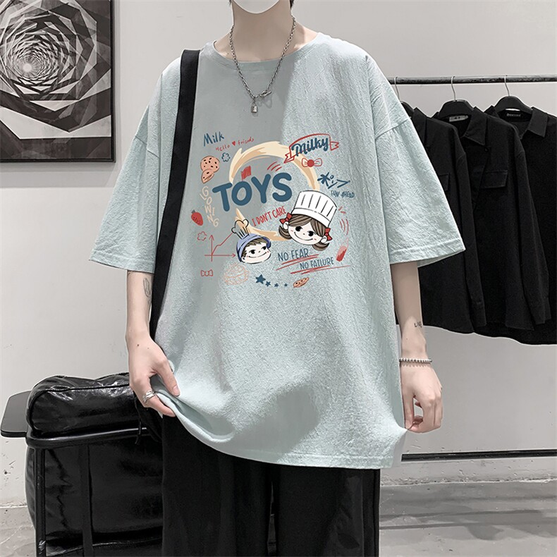 YT26385-P30亚麻短袖t恤男大码五分袖男宽松七分袖大皂风模特,男装T恤,电商A040