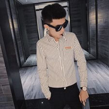 秋季时尚条纹弹力长袖修身衬衫社会小伙潮男衬衣C301B-CS06-P50特，男装衬衫，电商C301B