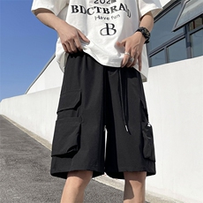 美式工装冰丝短裤男士夏季潮牌休闲直筒运动大码薄款夏天五分裤子，男装牛仔裤，星座410-7