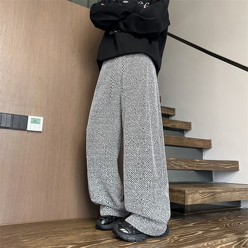 K2588特批35控59小香风斑马纹阔腿裤子男秋季新款拖地裤美式垂感图片