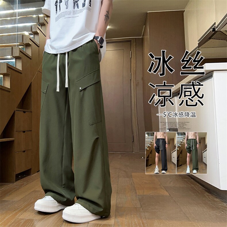 GENIOLAMODE黑色纯棉休闲工装裤子男士2025秋季新款运动宽松直筒,男装休闲裤,电商A022
