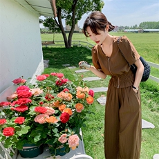 新款现货主推V领阔腿裤套装9828-P125-K178，女装套装/套裙，2C129