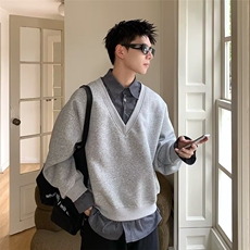 秋冬假两件衬衫领卫衣男韩系时尚上衣潮男宽松百搭套头衣服RHY03，男装衬衫，星座516A