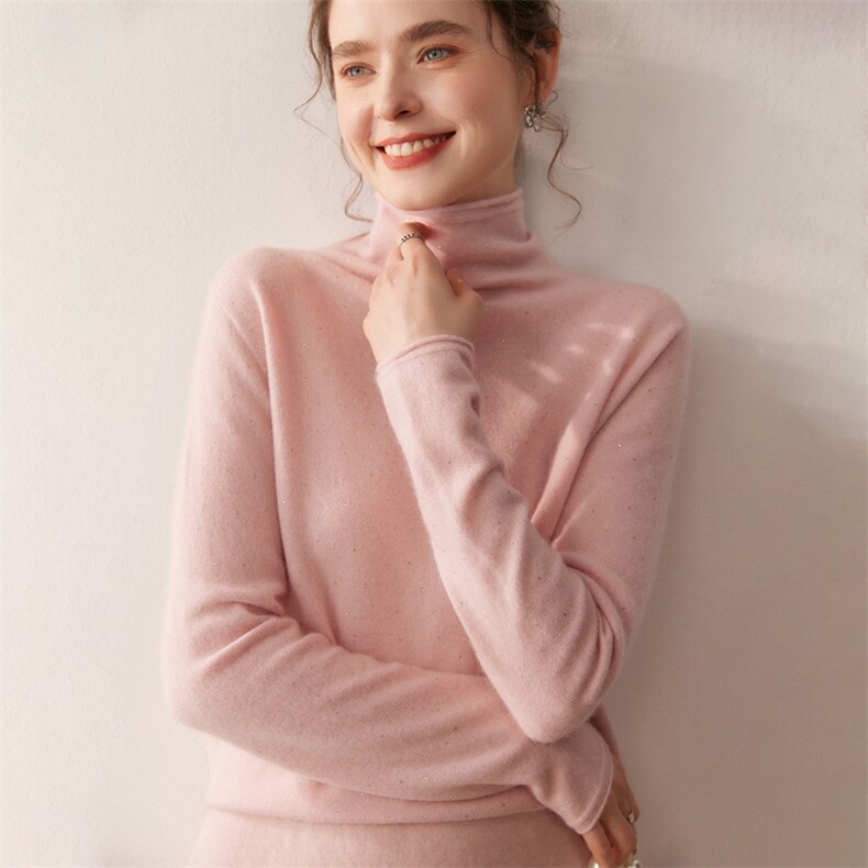 一线成衣纯色山羊绒衫女装针织毛衣烫钻羊毛堆堆领打底衫秋冬新款,针织衫/毛衣,朵沐纯羊绒