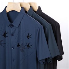 夏季薄款短袖衬衫男士中年装宽松凉感冰丝上衣半袖休闲衬衣薄，男装衬衫，电商B212（原钱塘6029）