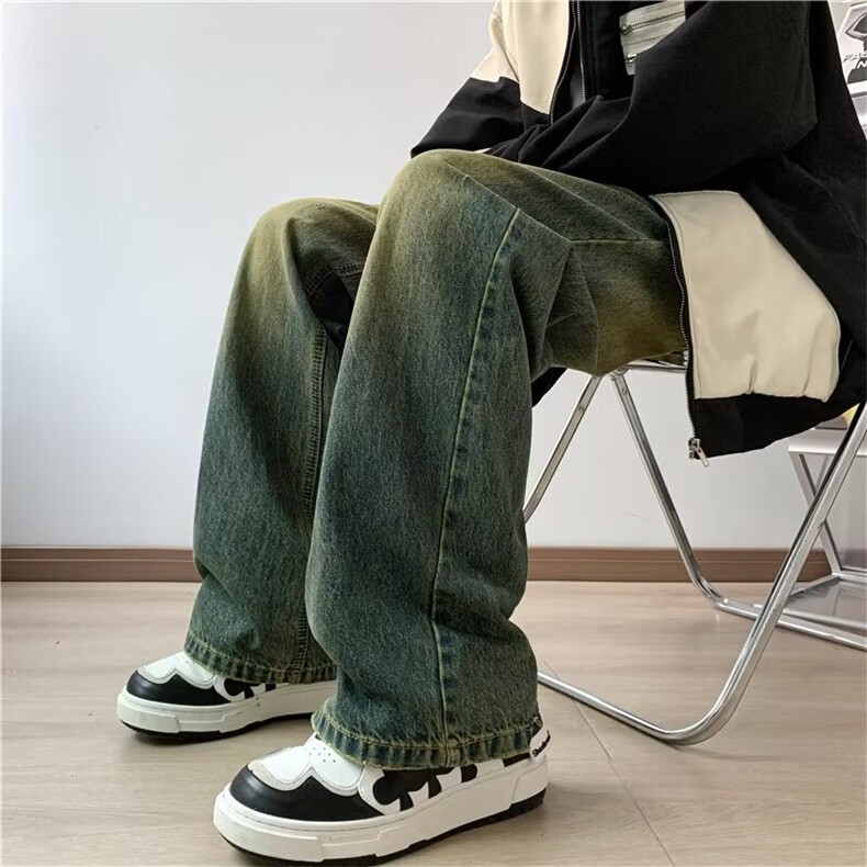 美式高街牛仔裤男韩版潮流染黄泥2024春季新款ins长裤RK1310-P43,男装牛仔裤,星座412-2