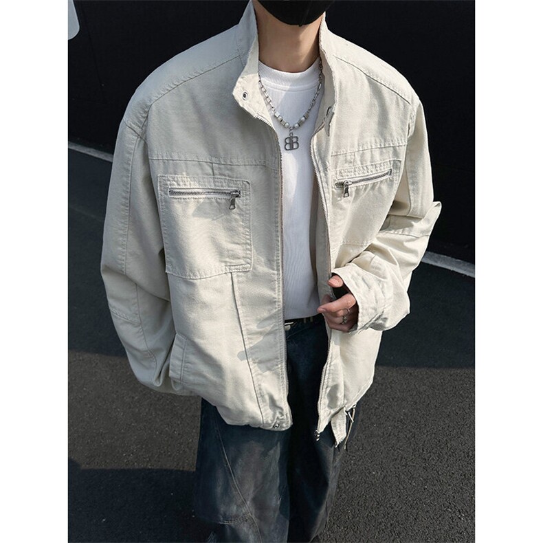 拉链牛仔外套男秋款美式复古工装上衣高级感哈灵顿夹克JK1164-P98，男装工装外套，星座1103-3