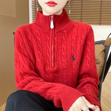女士秋冬七针加厚刺绣马半开立领针织衫，女装针织衫/毛衣，大美人高端店