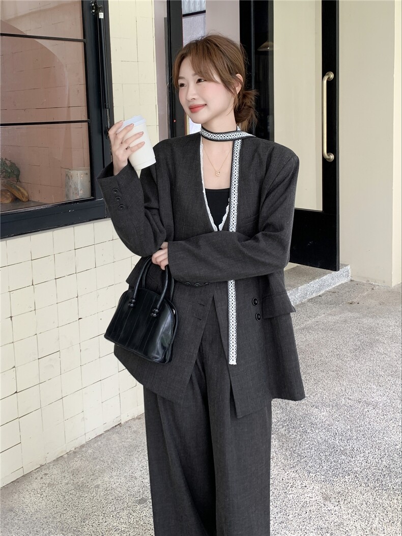 高级感显瘦西服外套通勤套装女2025春秋季新款休闲阔腿长裤两件套,女装套装/套裙,蝶眷