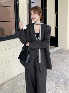 高级感显瘦西服外套通勤套装女2025春秋季新款休闲阔腿长裤两件套图片